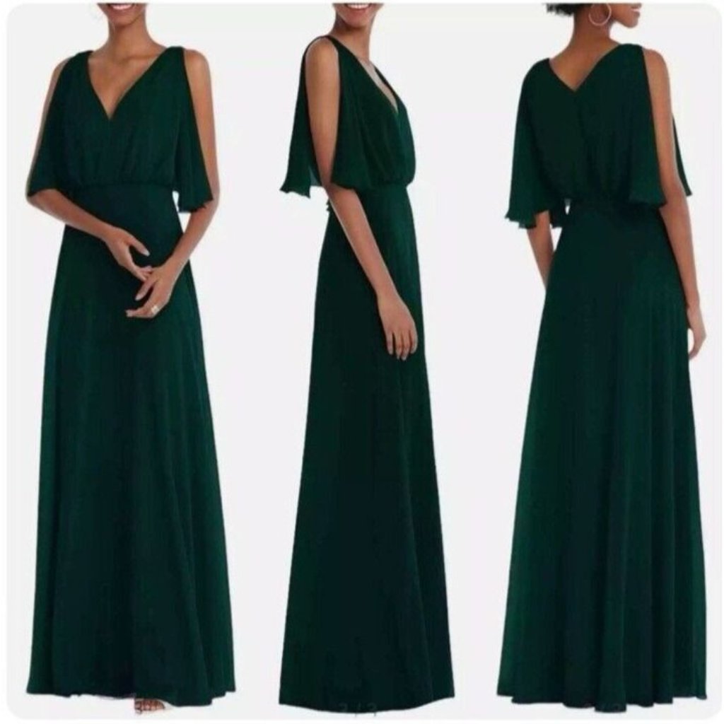 After Six 8 Womens Navy Lined V Back Full-Length Evening Blouson Dress 1565 Nwt